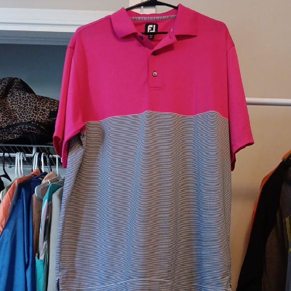 Footjoy Performance Vibrant Pink and Gray Polo‎ Shirt with Two-Tone Design - Picture 1 of 8